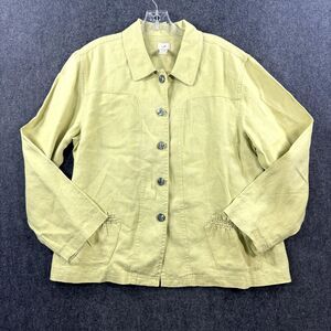 J. Jill Blazer Women's Large Green Lime 100% Linen Long Sleeve Buttons Pockets